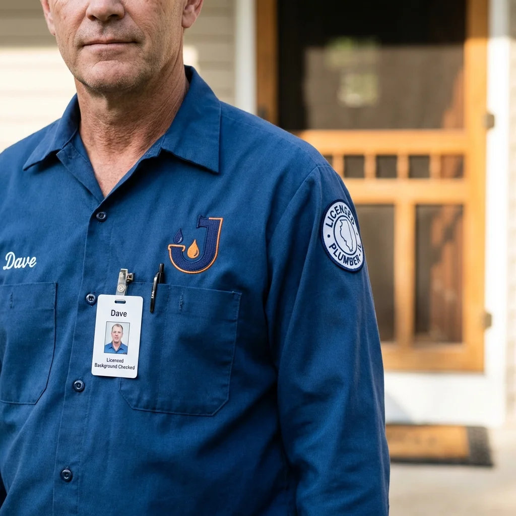 Licensed plumber showing ID badge in Bealeton, VA