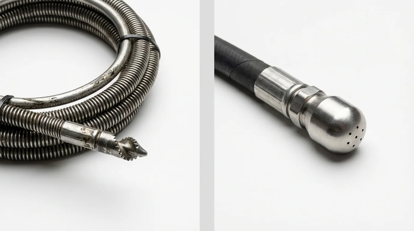 Drain snake cable and hydro jetting nozzle used for drain cleaning in Bealeton, VA