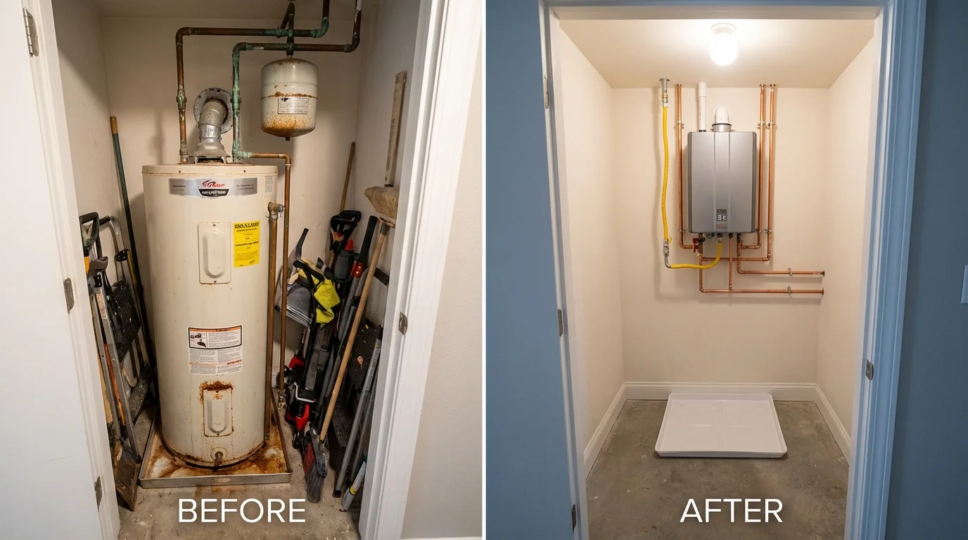 Tank water heater versus wall-mounted tankless unit comparison for Bealeton, VA homeowners