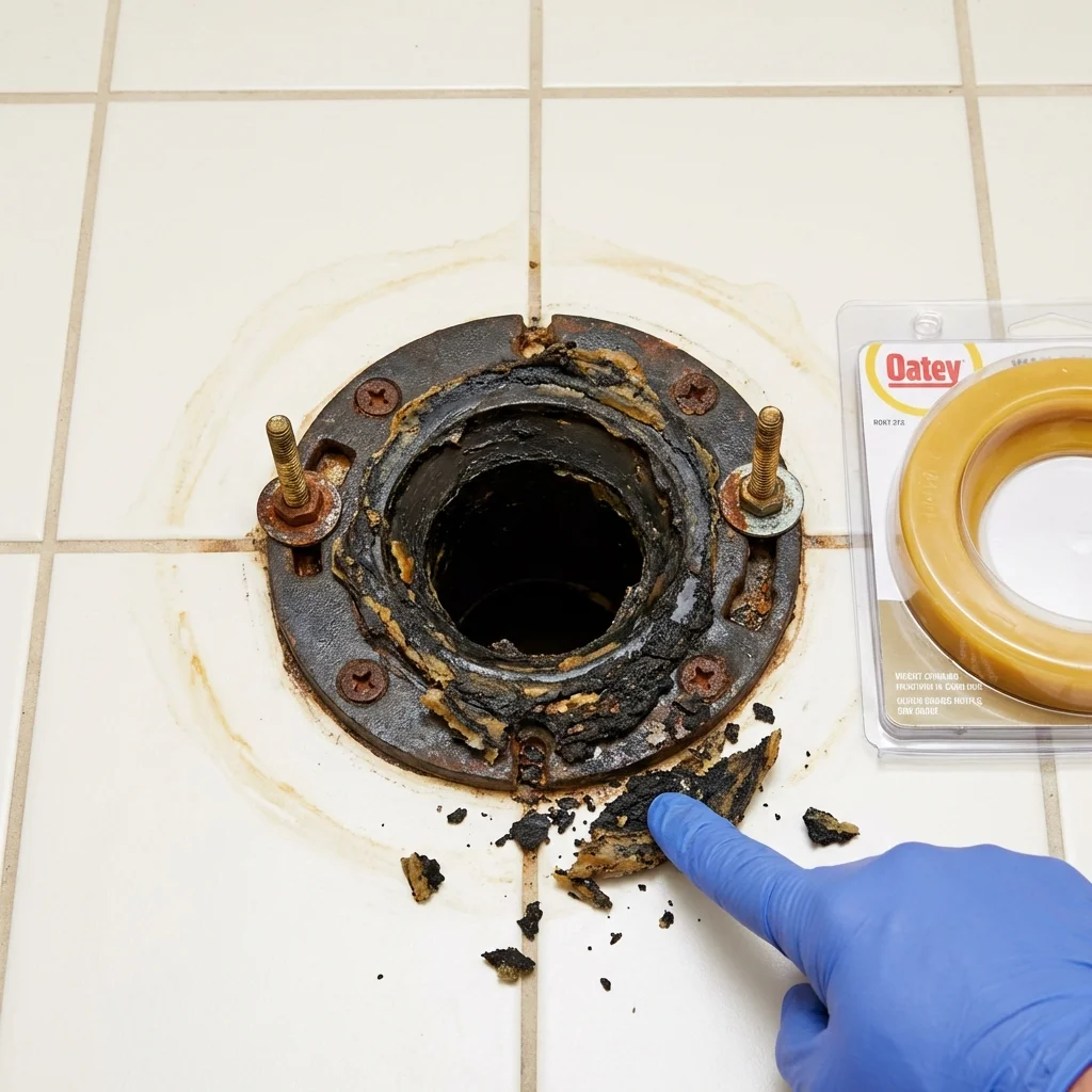 Failed wax ring showing water seepage at the base of a toilet in a Bealeton, VA home