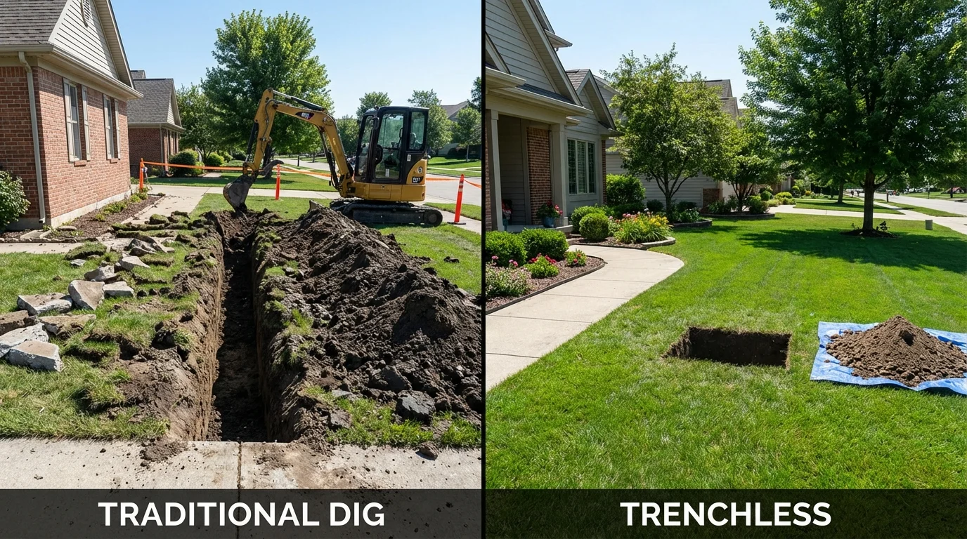 Trenchless sewer repair with minimal yard damage versus traditional excavation in Bealeton, VA